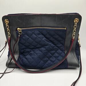 MZ Wallace New York navy blue quilted leather trim purse gold chain handbag